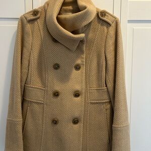 LOFT Beige Textured Wool Blend Coat